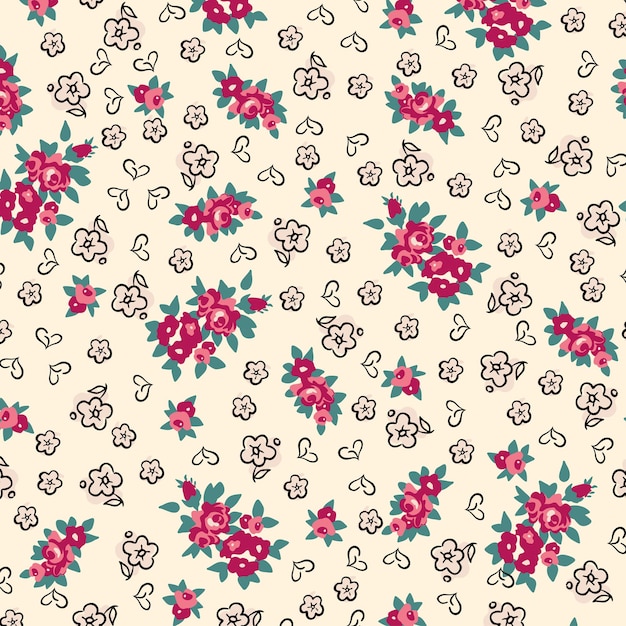 Vector seamless cute graphical minimalistic gentle romantic rose flower pattern