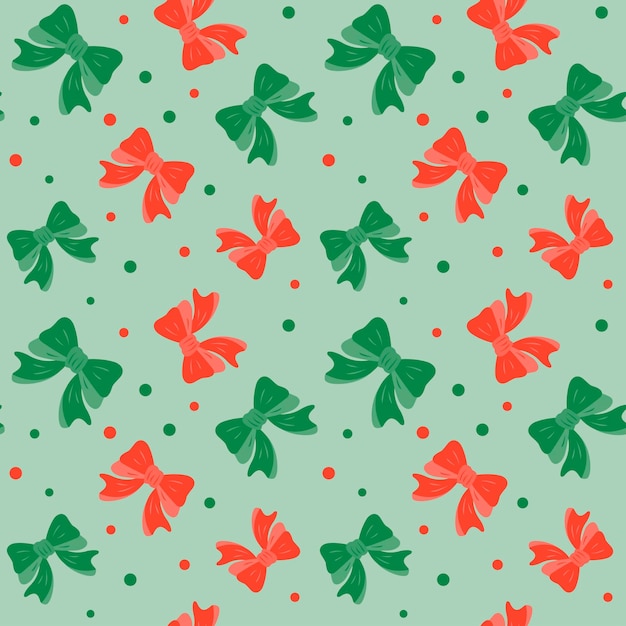 Vector seamless drawing. Repetition of red and green bows.