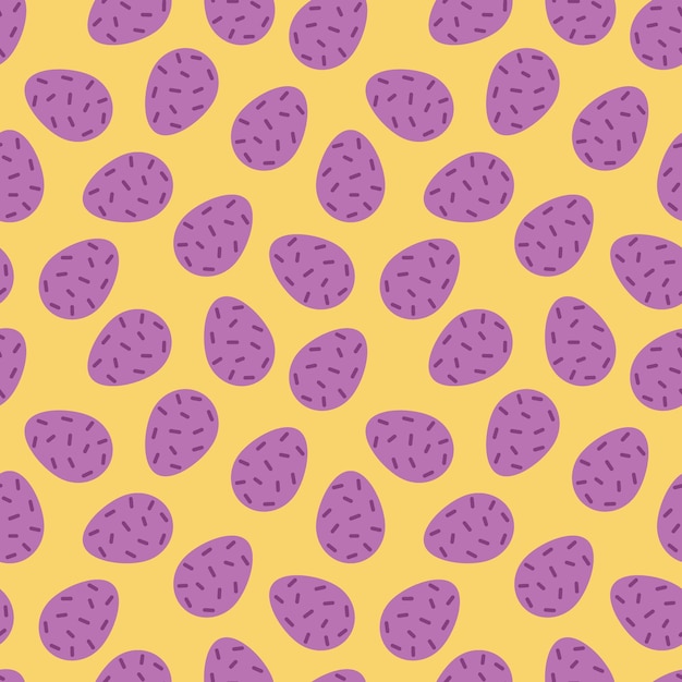 Векторный бесшовный пасхальный узор Симпатичные фиолетовые пасхальные яйца на желтом фоне