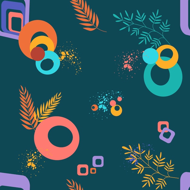 Vector seamless fabric pattern with shapes and leaves