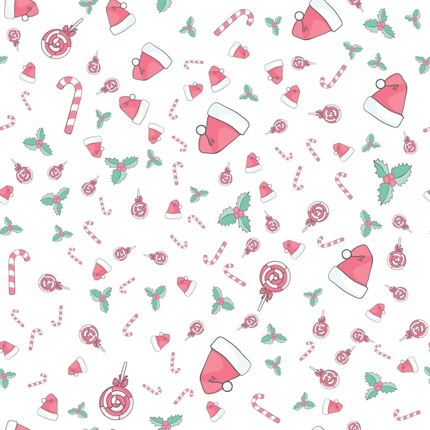 Vector seamless flat pattern with icons of happy new year and christmas day