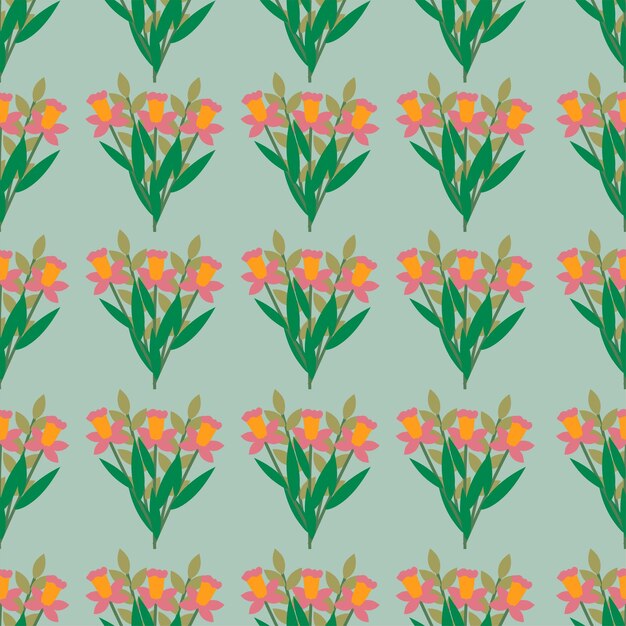 Vector seamless floral colorful pattern with bouquets on a green background