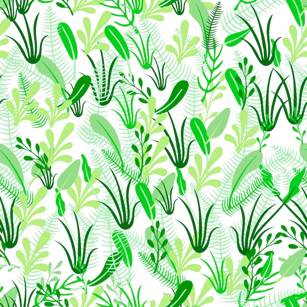 Vector seamless floral pattern doodle drawn plants green