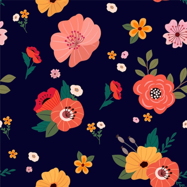 Vector vector seamless floral pattern with bouquets of roses and poppies vintage background