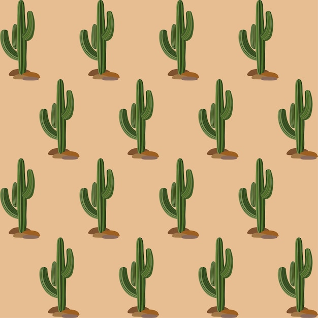 Vector seamless floral pattern with cactuses on beige background.