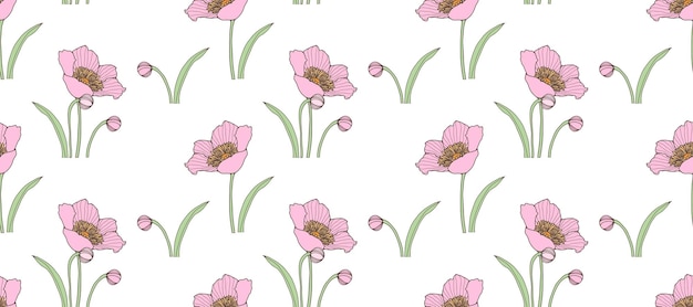 Vector seamless floral pattern with pale pink lush flowers buds and green leaves Pattern for textiles wrapping paper covers and backgrounds