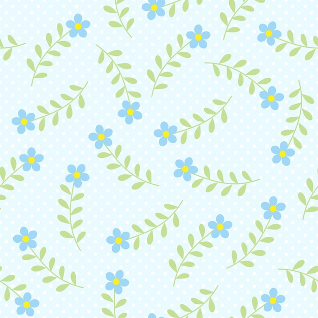 Vector seamless floral pattern with simple blue flowers