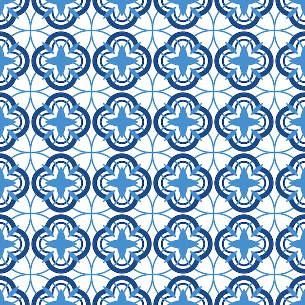 Vector seamless geometric ornamental pattern blue and white tile elegant texture