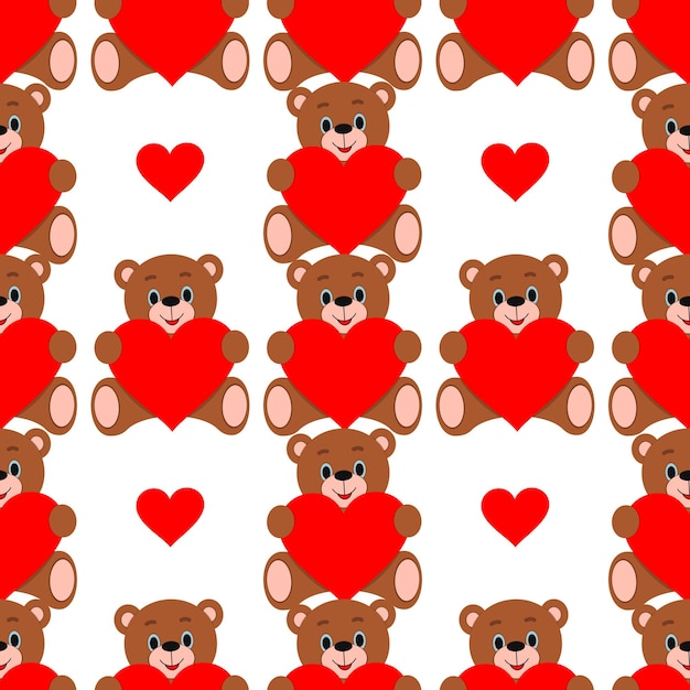 Векторный бесшовный геометрический узор Мишка Тедди Сердце День святого Валентина