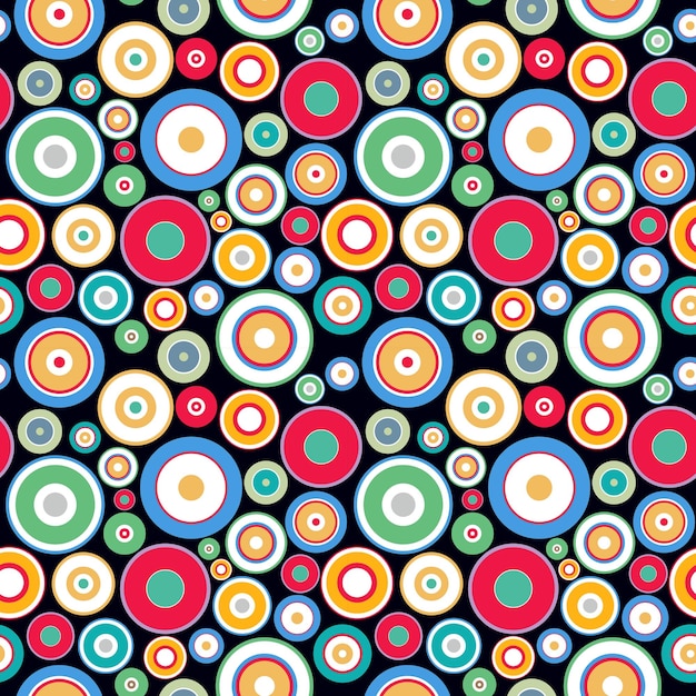vector seamless geometric pattern with colorful dots and circles on black background modern print