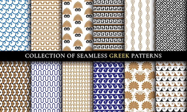 Vector seamless Greek patterns collection, art set