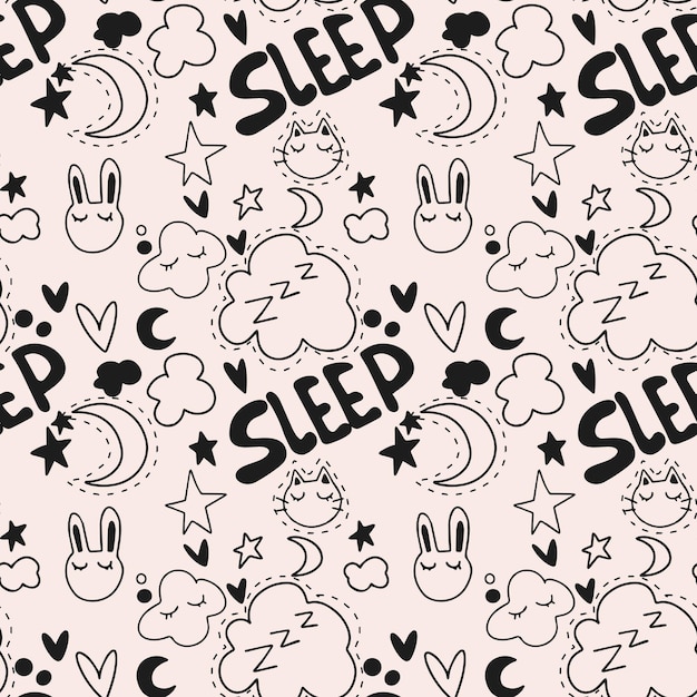 Vector seamless handdrawn pattern Sleep Well for the background banners children's textiles etc