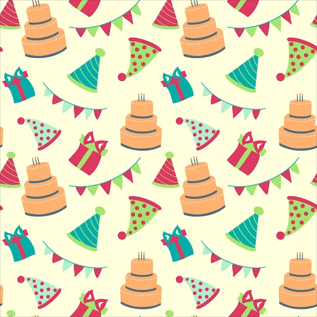 Vector seamless Happy birthdayfestive pattern with colorful fireworks balloon box gift birthday pattern seamless vector