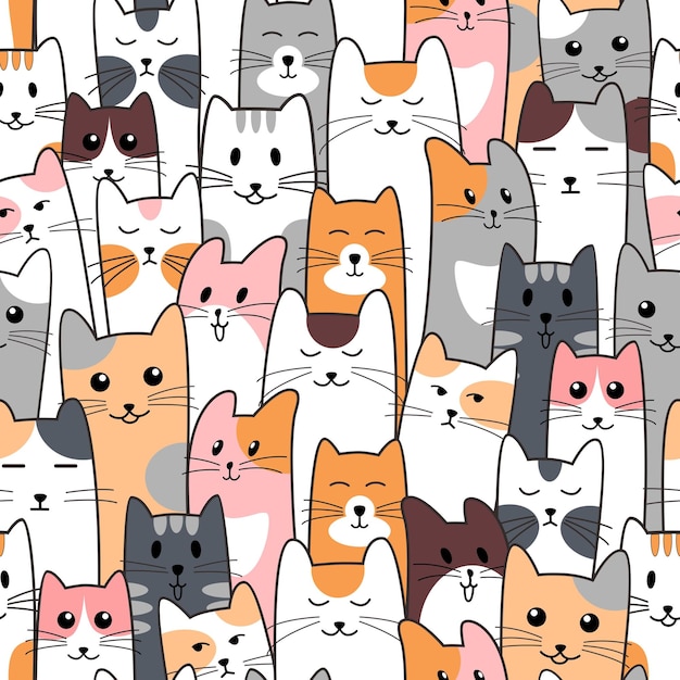 vector of seamless head cat pattern animal continuous background