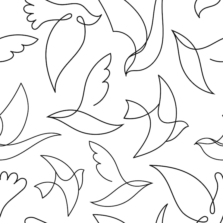 Vector vector seamless line birds pattern flying freedom peace minimalist background