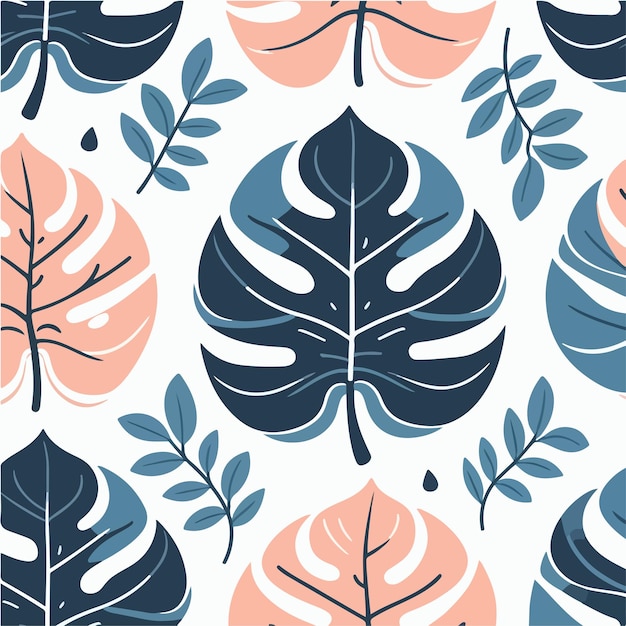 Vector vector seamless monstera leaf pattern with a simple flat design style