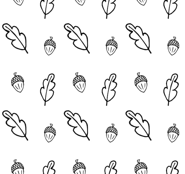 Vector seamless pattern of acorn and leaves