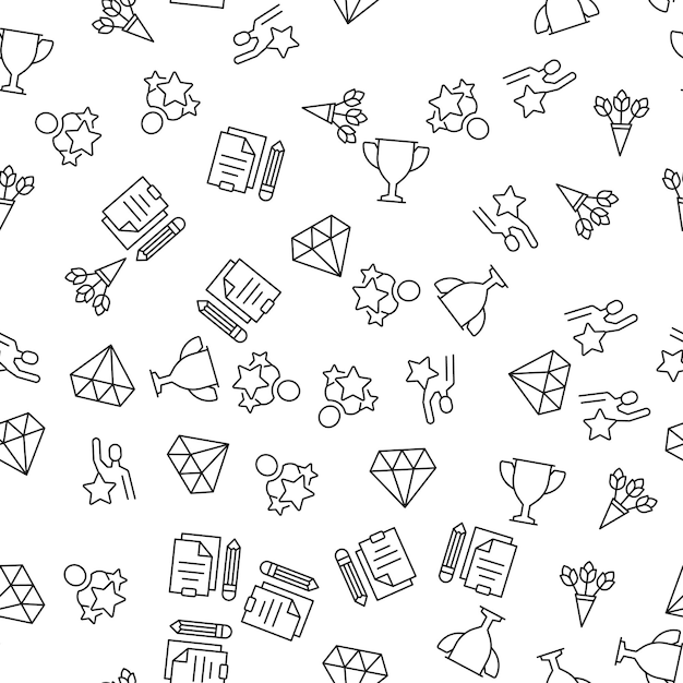 액터 다이아몬드 보석 스크립트 꽃다발의 벡터 매끄러운 패턴은 다양한 요소로 구성됩니다.