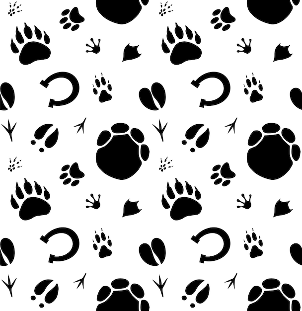 Vector seamless pattern of animals paws footprint