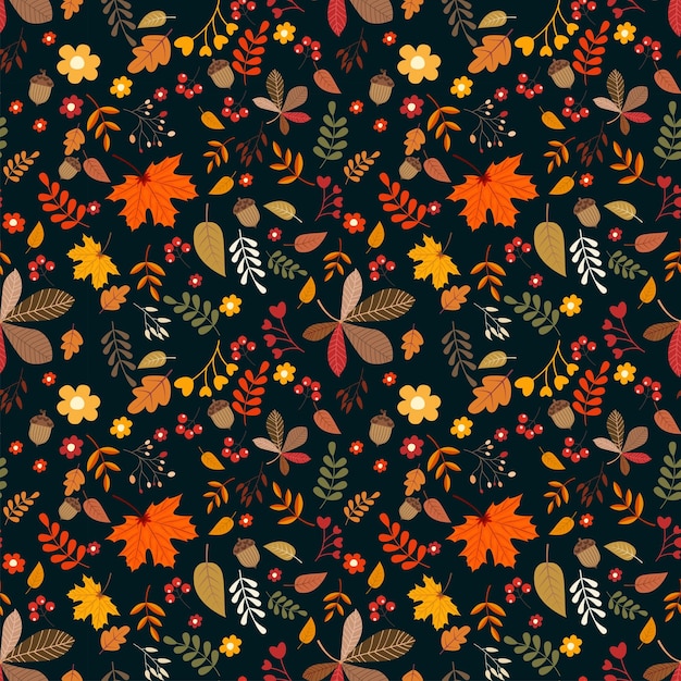 Vector vector seamless pattern of autumn leaves branches and berries