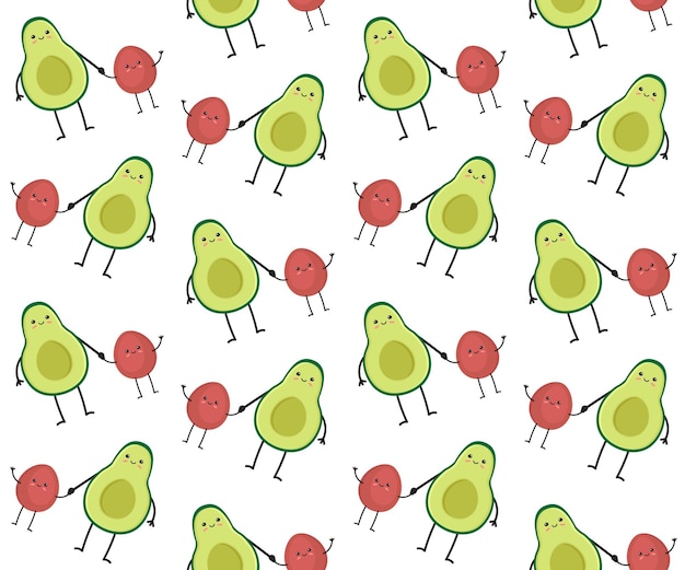 Vector seamless pattern of avocado mom and baby