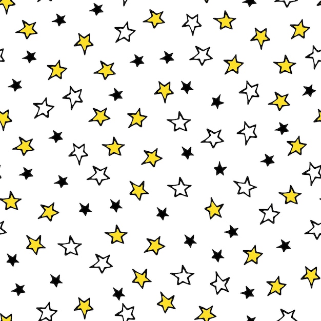 Vector Seamless Pattern. Backdrop for Boys Girls textiles wrapping paper. Summer Spring Mood. Stars Universal Pattern. Modern Background Design. Bright Images