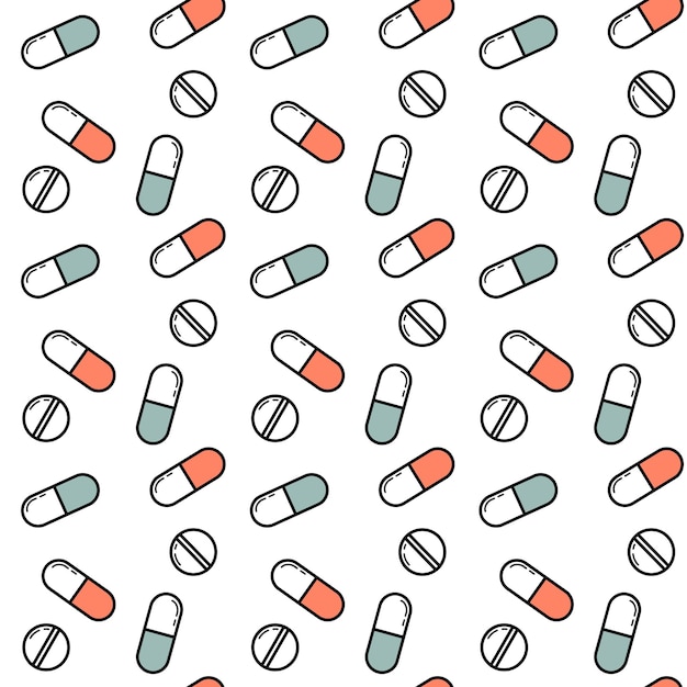 vector seamless pattern background with pills and tablets transparent background