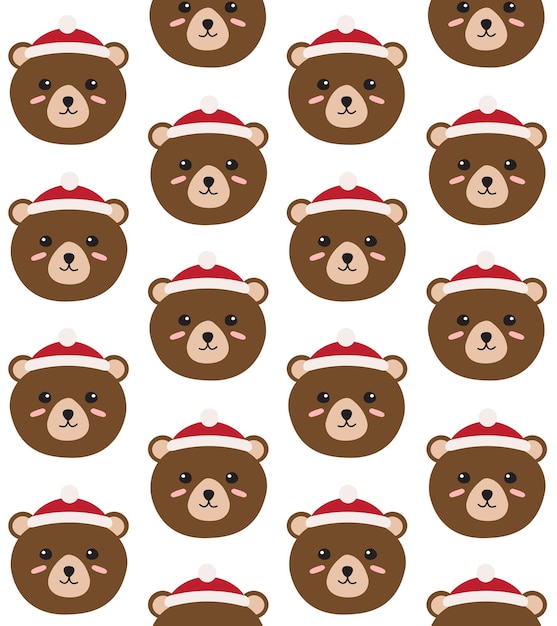 Vector seamless pattern of bear in Christmas hat