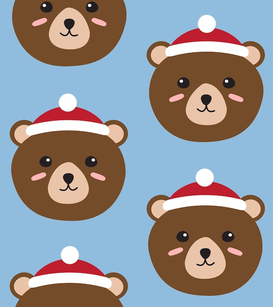 Vector seamless pattern of bear in Christmas hat