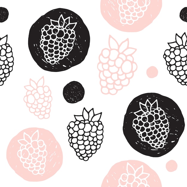 Vector seamless pattern of Berries. The cartoon style. Scandinavian style.