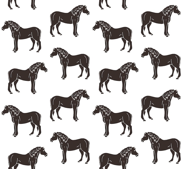 Vector vector seamless pattern of black draft horse