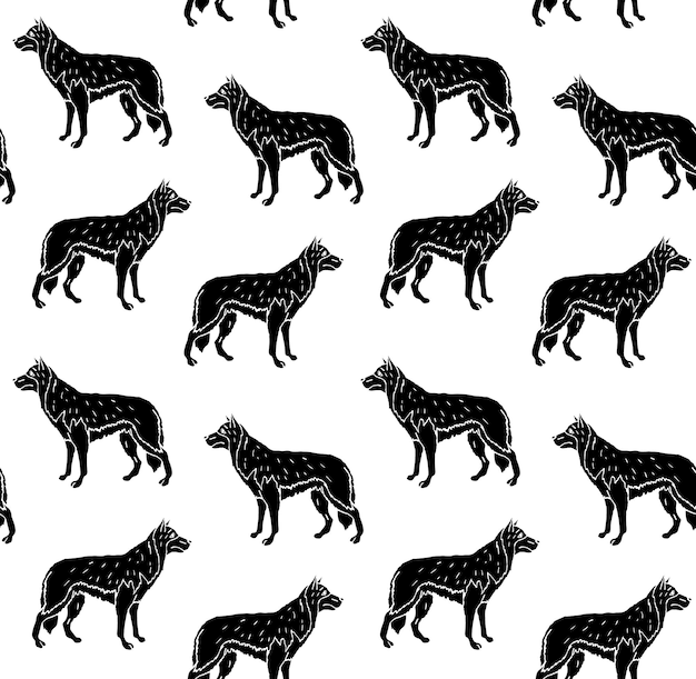 Vector seamless pattern of black shepherd dog
