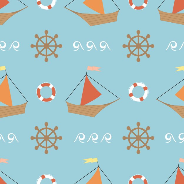 Vector seamless pattern Boats on the sea