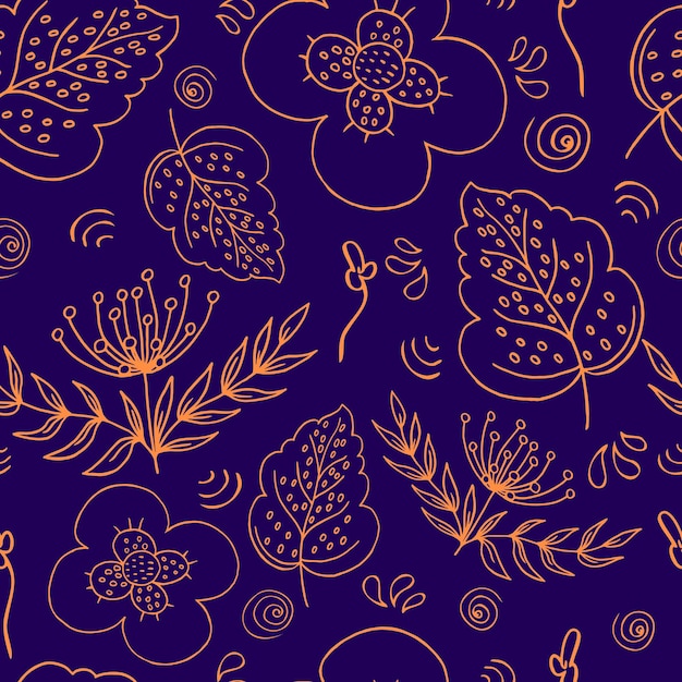 Vector seamless pattern botanical outline illustration for fabrics textiles paper cards wrapping paper and invitations pattern in warm colors