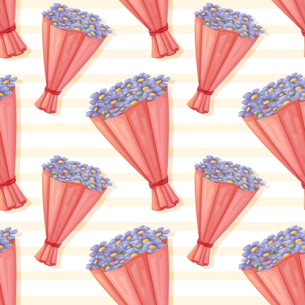 Vector seamless pattern bouquet of purple wildflowers in wrapping paper