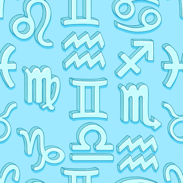 Vector seamless pattern of cartoon zodiac signs astrological background