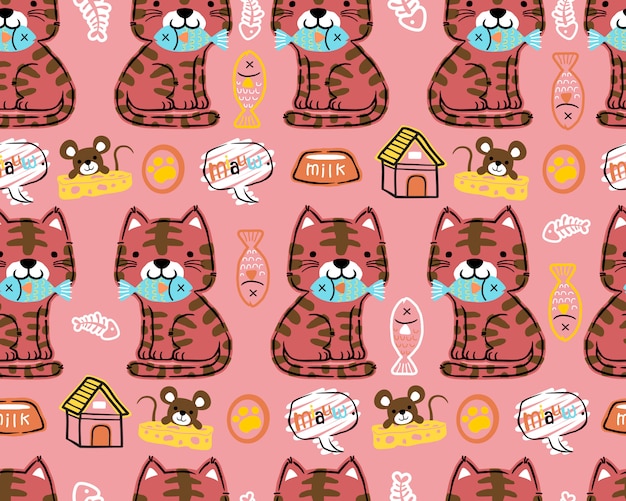 Vector seamless pattern of cat cartoon