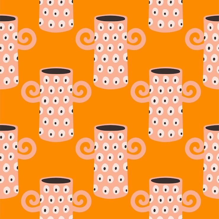 Vector vector seamless pattern of ceramic vase with abstract design cartoon illustration isolated on an