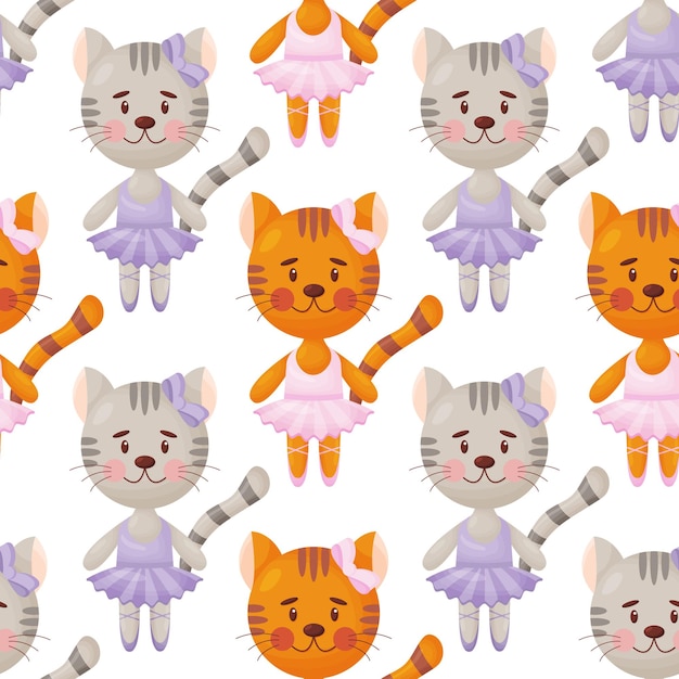 고양이 발레리나와 함께 어린이 스타일의 터 원활한 패턴 터 일러스트레이션