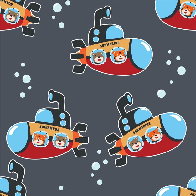 Vector vector seamless pattern for children's design submarine with cute sailor under sea