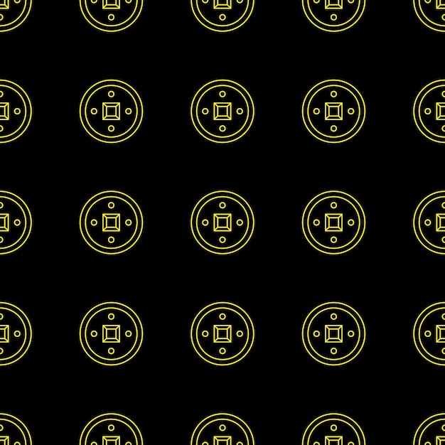 Vector seamless pattern of Chinese coin on black background