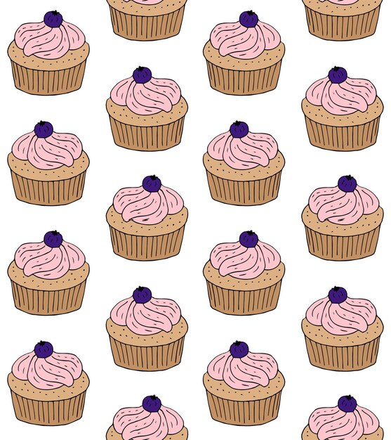 Vector seamless pattern of colored cupcake