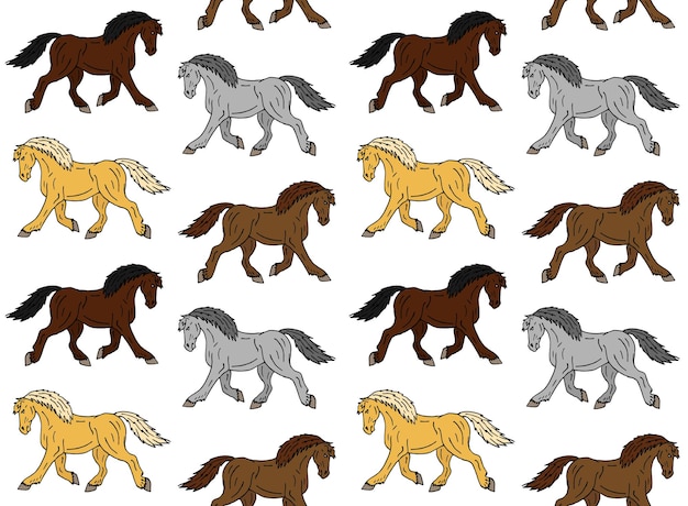 Vector seamless pattern of colored draft horse