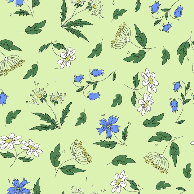 Vector seamless pattern of colored flowers