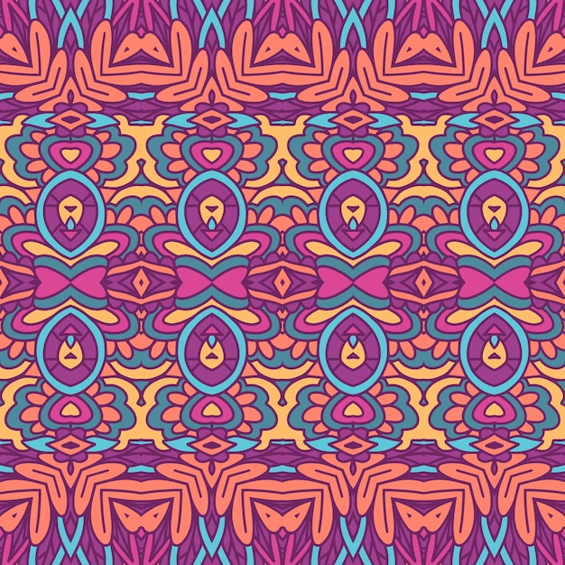 Vector seamless pattern colorful ethnic geometric psychedelic print design Boho tribal style