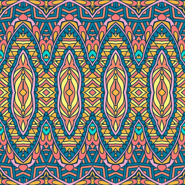 Vector seamless pattern colorful ethnic geometric psychedelic print design Boho tribal style