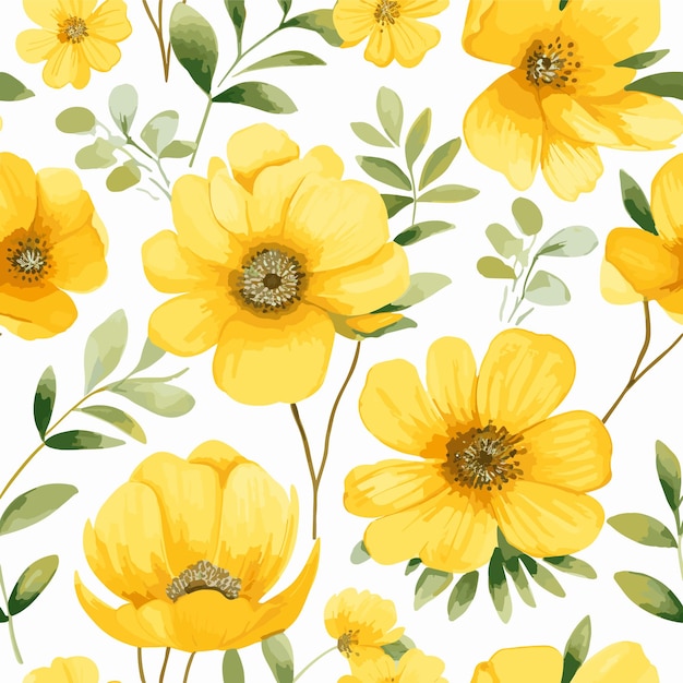 vector seamless pattern of colorful watercolor flowers background