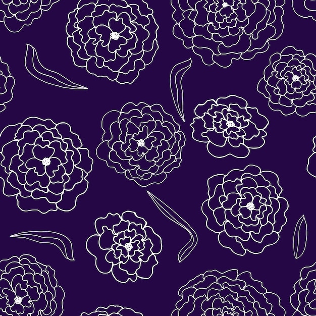 Vector seamless pattern contour flowers