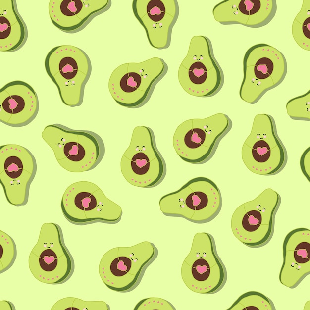 Vector seamless pattern cute avocado with hearts Background for stationery fabrics websites packaging and invitation cards