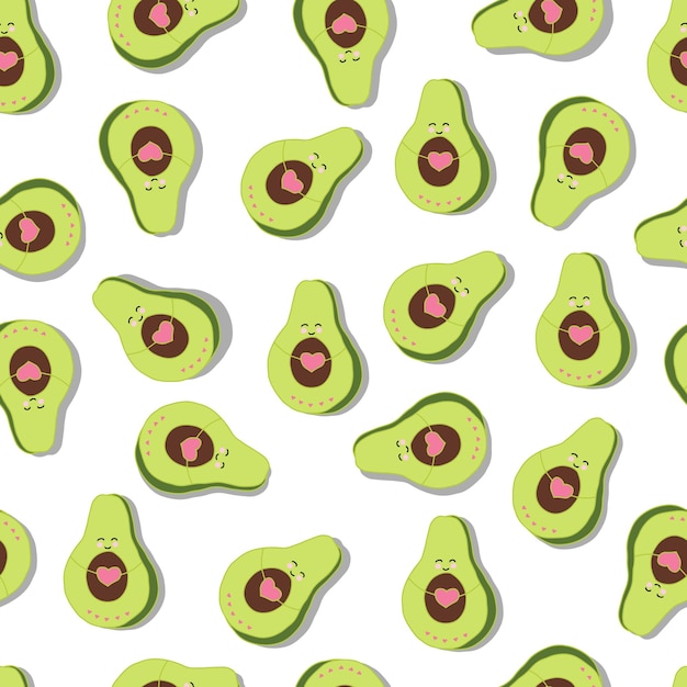 Vector seamless pattern cute avocado with hearts Background for stationery fabrics websites packaging and invitation cards